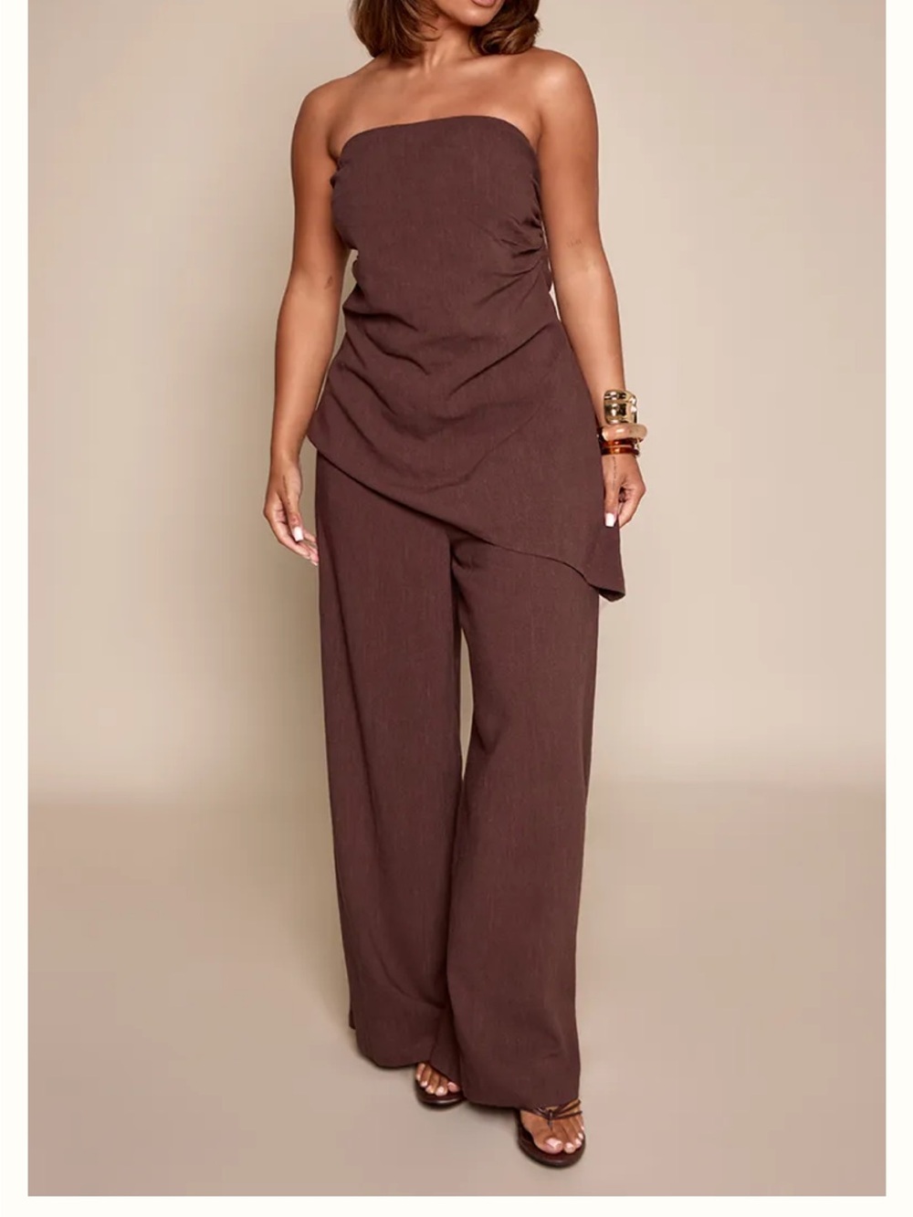 Strapless Brown Wide-Leg set